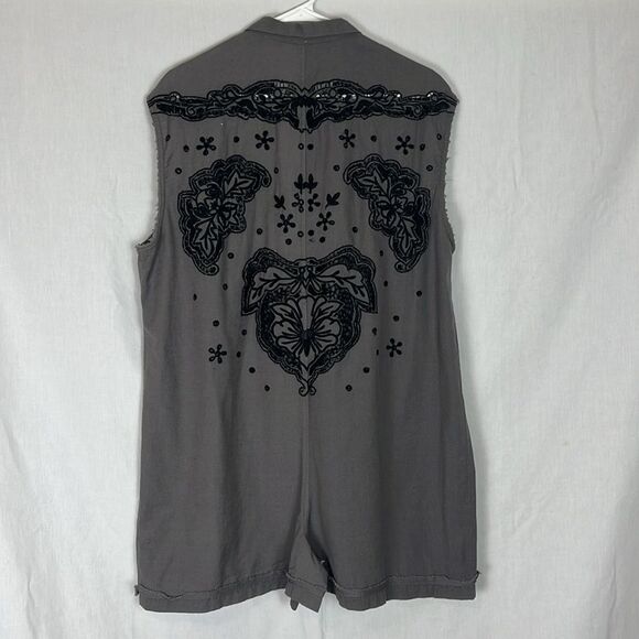 Gray and Black Lace Free People Cotton Romper - Picture 5 of 9